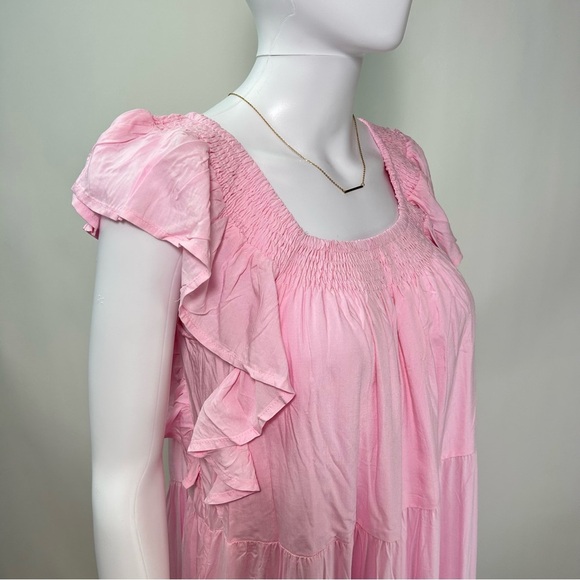 NEW! Petal & Pup Kacper Dress in Pink Tiered Relaxed Fit On/Off Shoulder Midi - Picture 7 of 17